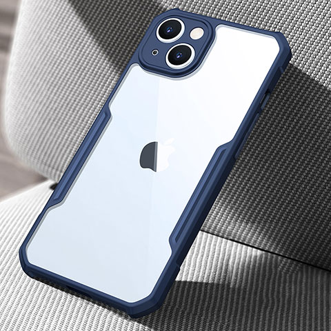 Coque Rebord Contour Silicone et Vitre Transparente Miroir Housse Etui pour Apple iPhone 13 Bleu