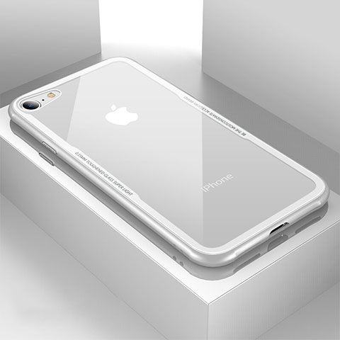 Coque Rebord Contour Silicone et Vitre Transparente Miroir Housse Etui pour Apple iPhone 7 Blanc