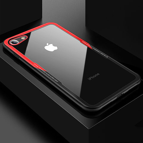 Coque Rebord Contour Silicone et Vitre Transparente Miroir Housse Etui pour Apple iPhone 7 Rouge et Noir