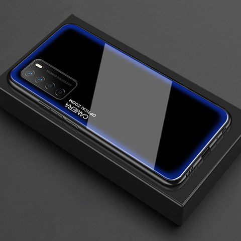 Coque Rebord Contour Silicone et Vitre Transparente Miroir Housse Etui pour Huawei Honor Play4 5G Bleu