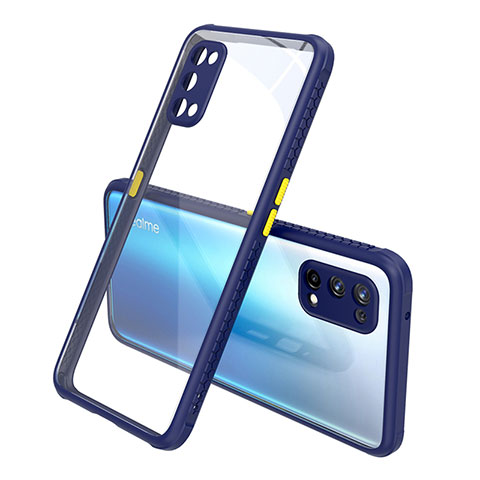 Coque Rebord Contour Silicone et Vitre Transparente Miroir Housse Etui pour Realme Q2 Pro 5G Bleu