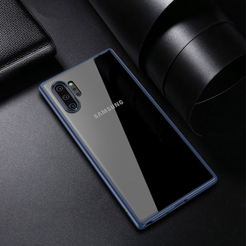 Coque Rebord Contour Silicone et Vitre Transparente Miroir Housse Etui pour Samsung Galaxy Note 10 Plus Bleu