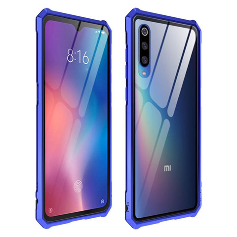 Coque Rebord Contour Silicone et Vitre Transparente Miroir Housse Etui pour Xiaomi Mi 9 Pro 5G Bleu