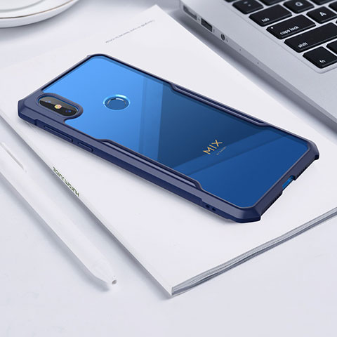 Coque Rebord Contour Silicone et Vitre Transparente Miroir Housse Etui pour Xiaomi Mi Mix 3 Bleu