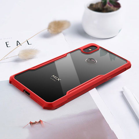 Coque Rebord Contour Silicone et Vitre Transparente Miroir Housse Etui pour Xiaomi Mi Mix 3 Rouge