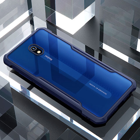 Coque Rebord Contour Silicone et Vitre Transparente Miroir Housse Etui pour Xiaomi Redmi 8A Bleu