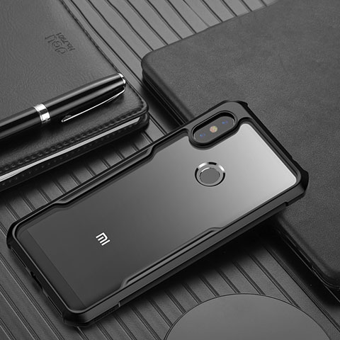 Coque Rebord Contour Silicone et Vitre Transparente Miroir Housse Etui pour Xiaomi Redmi Note 6 Pro Noir