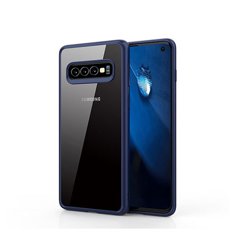 Coque Rebord Contour Silicone et Vitre Transparente Miroir Housse Etui T02 pour Samsung Galaxy S10 Bleu