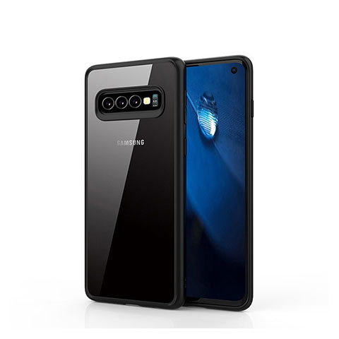 Coque Rebord Contour Silicone et Vitre Transparente Miroir Housse Etui T02 pour Samsung Galaxy S10 Noir
