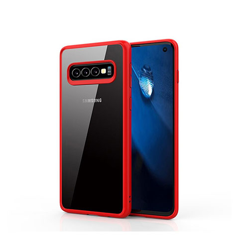 Coque Rebord Contour Silicone et Vitre Transparente Miroir Housse Etui T02 pour Samsung Galaxy S10 Rouge