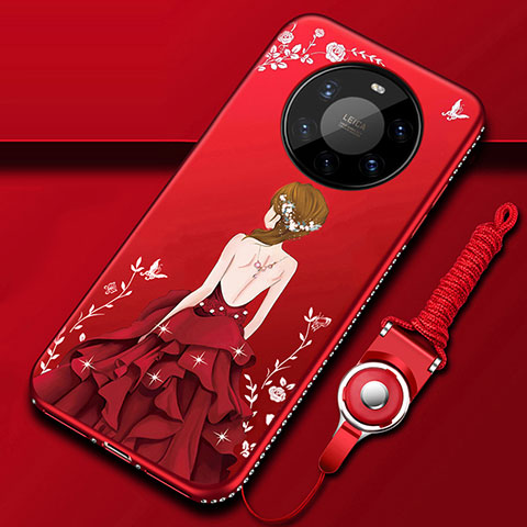 Coque Silicone Dos de Fille Souple Couleur Unie Etui Housse pour Huawei Mate 40 Pro+ Plus Rouge