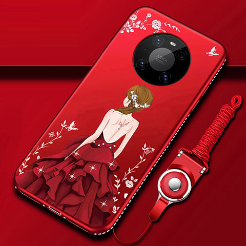Coque Silicone Dos de Fille Souple Couleur Unie Etui Housse pour Huawei Mate 40 Pro Rouge
