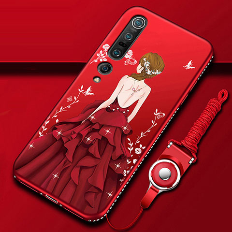 Coque Silicone Dos de Fille Souple Couleur Unie Etui Housse pour Xiaomi Mi 10 Pro Rouge