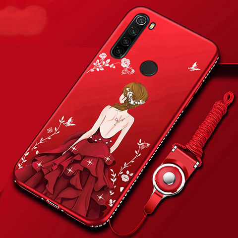 Coque Silicone Dos de Fille Souple Couleur Unie Etui Housse pour Xiaomi Redmi Note 8 (2021) Rouge