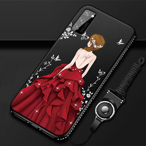 Coque Silicone Dos de Fille Souple Couleur Unie Etui Housse S03 pour Huawei Honor V30 5G Rouge et Noir