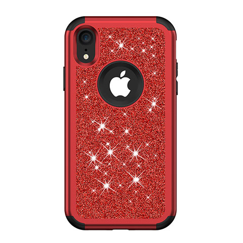 Coque Silicone et Plastique Housse Etui Protection Integrale 360 Degres Bling-Bling pour Apple iPhone XR Rouge