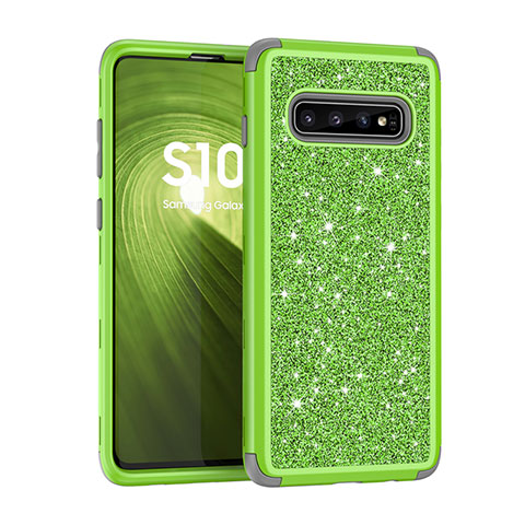Coque Silicone et Plastique Housse Etui Protection Integrale 360 Degres Bling-Bling pour Samsung Galaxy S10 Plus Vert