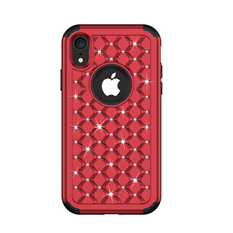 Coque Silicone et Plastique Housse Etui Protection Integrale 360 Degres Bling-Bling U01 pour Apple iPhone XR Rouge