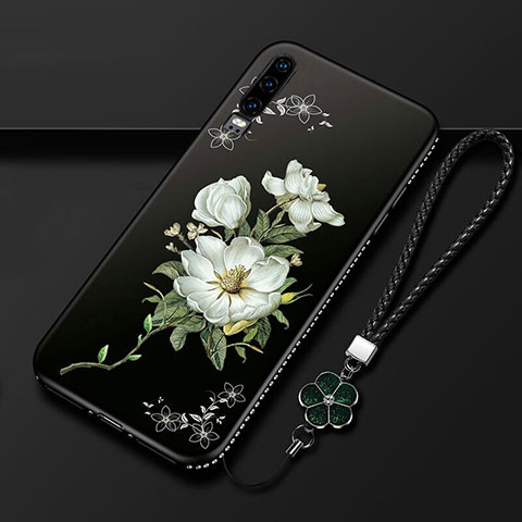 Coque Silicone Fleurs Souple Couleur Unie Etui Housse K01 pour Huawei P30 Noir