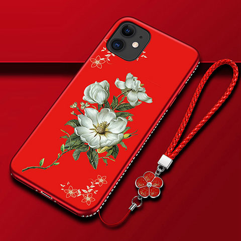 Coque Silicone Fleurs Souple Couleur Unie Etui Housse pour Apple iPhone 12 Mini Rouge