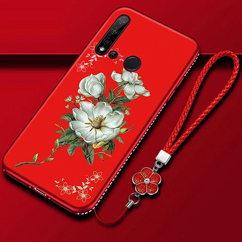 Coque Silicone Fleurs Souple Couleur Unie Etui Housse pour Huawei Nova 5i Rouge