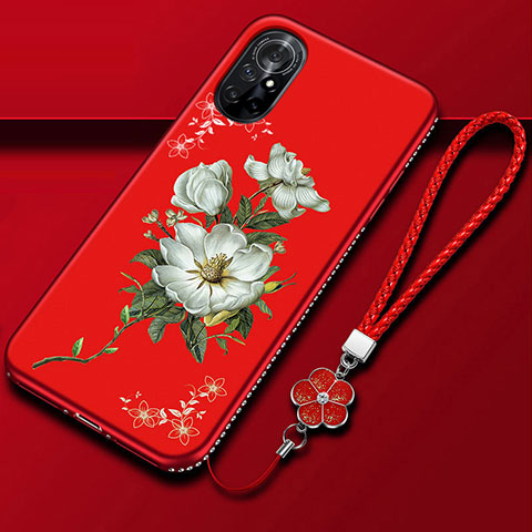 Coque Silicone Fleurs Souple Couleur Unie Etui Housse pour Huawei Nova 8 5G Rouge