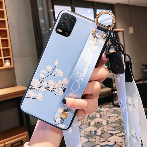 Coque Silicone Fleurs Souple Couleur Unie Etui Housse pour Xiaomi Mi 10 Lite Bleu Ciel