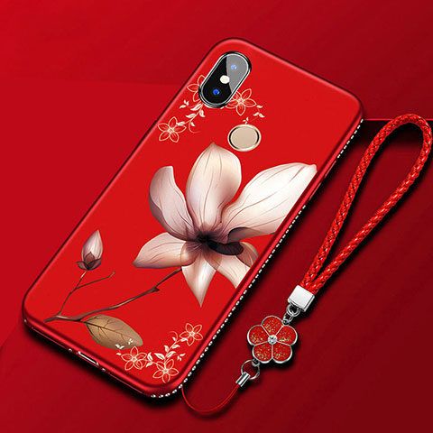 Coque Silicone Fleurs Souple Couleur Unie Etui Housse pour Xiaomi Mi A2 Lite Rouge