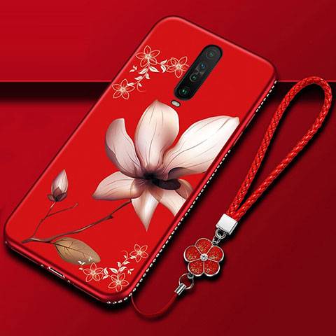Coque Silicone Fleurs Souple Couleur Unie Etui Housse pour Xiaomi Redmi K30 5G Vin Rouge