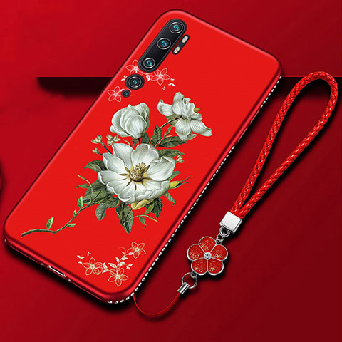 Coque Silicone Fleurs Souple Couleur Unie Etui Housse S01 pour Xiaomi Mi Note 10 Rouge