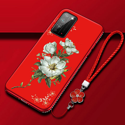 Coque Silicone Fleurs Souple Couleur Unie Etui Housse S02 pour Huawei Honor X10 5G Rouge