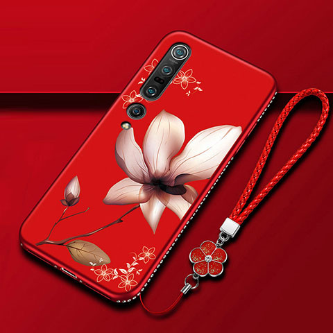 Coque Silicone Fleurs Souple Couleur Unie Etui Housse S02 pour Xiaomi Mi 10 Pro Vin Rouge