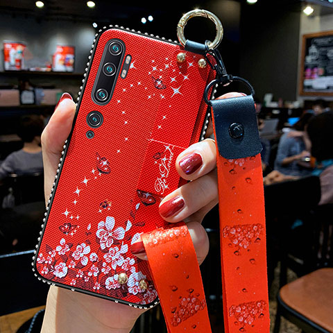 Coque Silicone Fleurs Souple Couleur Unie Etui Housse S03 pour Xiaomi Mi Note 10 Rouge