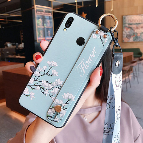 Coque Silicone Fleurs Souple Couleur Unie pour Huawei Honor 8X Cyan