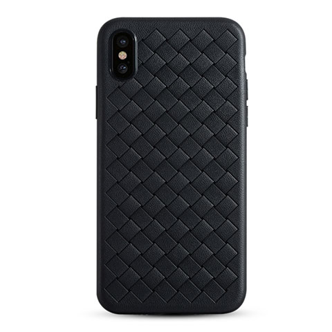Coque Silicone Gel Motif Cuir C01 pour Apple iPhone Xs Noir