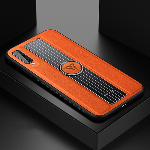 Coque Silicone Gel Motif Cuir Housse Etui avec Magnetique FL1 pour Samsung Galaxy A70 Orange