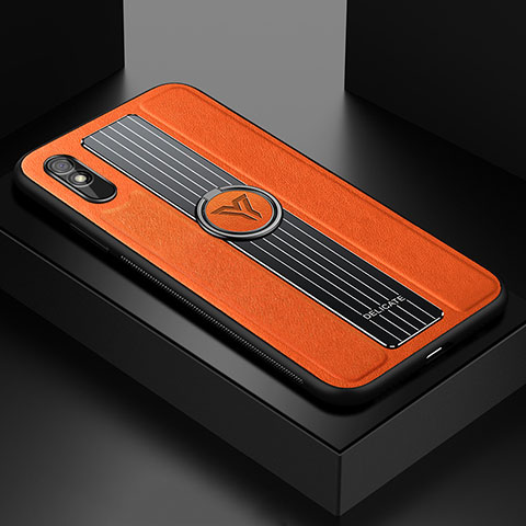 Coque Silicone Gel Motif Cuir Housse Etui avec Magnetique FL1 pour Xiaomi Redmi 9AT Orange