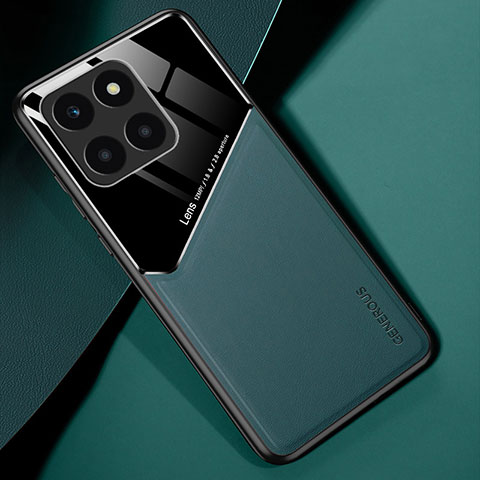 Coque Silicone Gel Motif Cuir Housse Etui avec Magnetique pour Huawei Honor X6a Vert