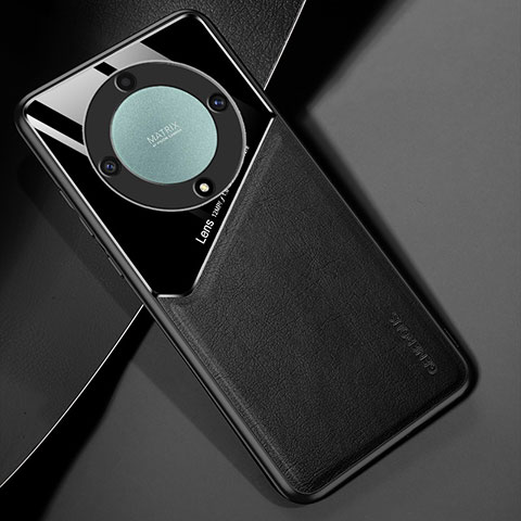 Coque Silicone Gel Motif Cuir Housse Etui avec Magnetique pour Huawei Honor X9b 5G Noir