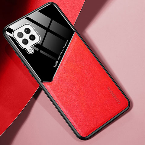 Coque Silicone Gel Motif Cuir Housse Etui avec Magnetique pour Samsung Galaxy A42 5G Rouge
