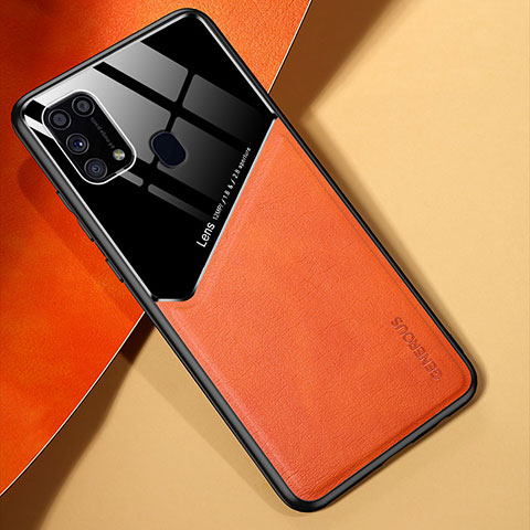 Coque Silicone Gel Motif Cuir Housse Etui avec Magnetique pour Samsung Galaxy M31 Prime Edition Orange