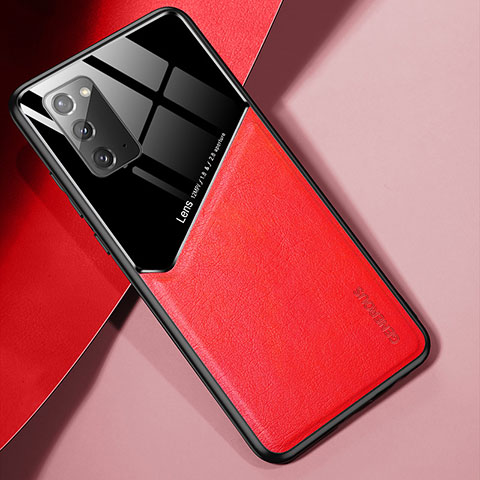 Coque Silicone Gel Motif Cuir Housse Etui avec Magnetique pour Samsung Galaxy Note 20 5G Rouge