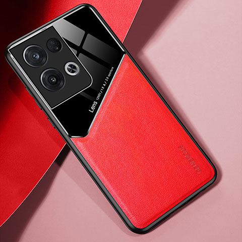 Coque Silicone Gel Motif Cuir Housse Etui avec Magnetique pour Xiaomi Redmi Note 13 Pro 5G Rouge