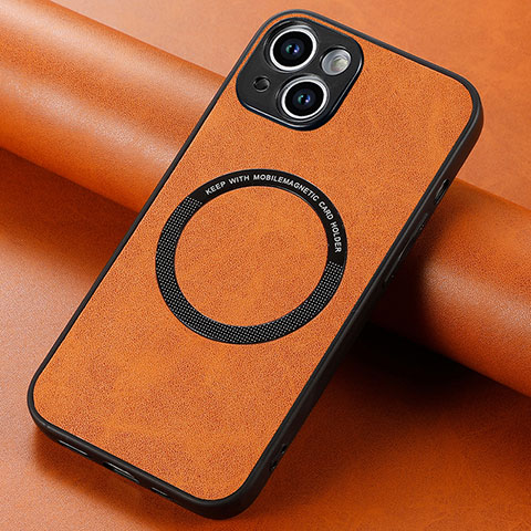 Coque Silicone Gel Motif Cuir Housse Etui avec Magnetique S11D pour Apple iPhone 14 Marron