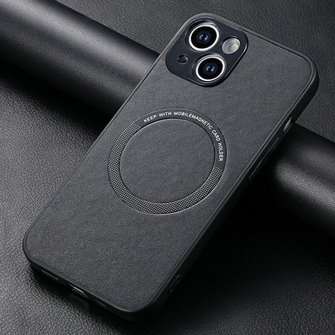 Coque Silicone Gel Motif Cuir Housse Etui avec Magnetique S11D pour Apple iPhone 14 Noir