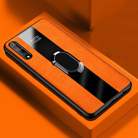 Coque Silicone Gel Motif Cuir Housse Etui avec Support Bague Anneau Aimante Magnetique S01 pour Huawei Enjoy 10S Orange