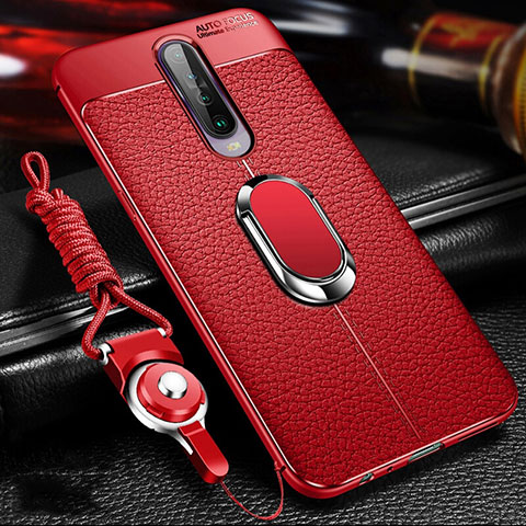 Coque Silicone Gel Motif Cuir Housse Etui avec Support Bague Anneau Aimante Magnetique S01 pour Xiaomi Redmi K30i 5G Rouge