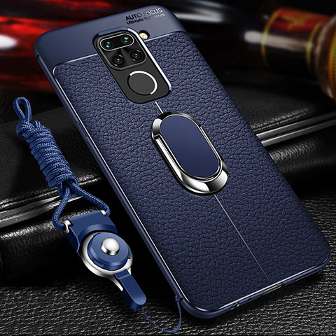 Coque Silicone Gel Motif Cuir Housse Etui avec Support Bague Anneau Aimante Magnetique T01 pour Xiaomi Redmi 10X 4G Bleu