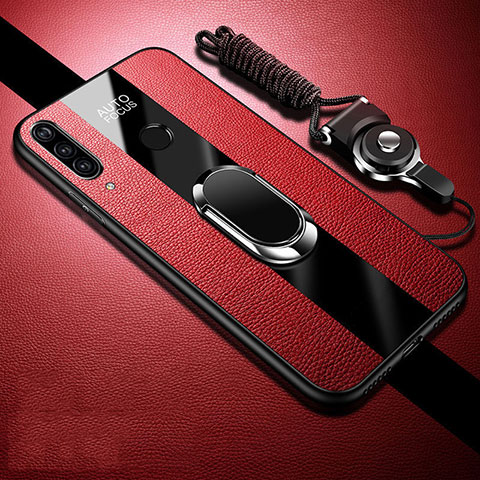 Coque Silicone Gel Motif Cuir Housse Etui avec Support Bague Anneau Aimante Magnetique T02 pour Huawei Honor 20 Lite Rouge