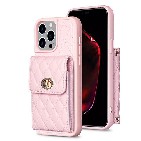 Coque Silicone Gel Motif Cuir Housse Etui BF2 pour Apple iPhone 13 Pro Or Rose